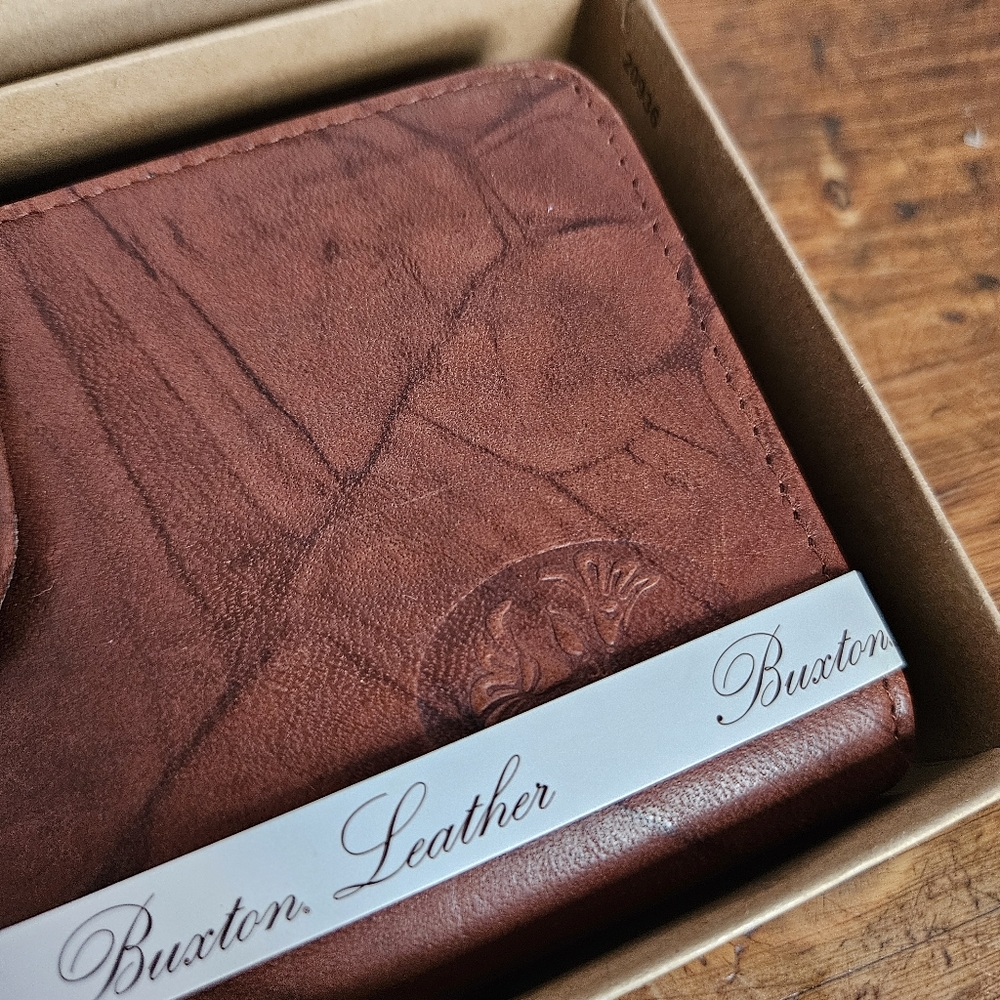 Buxton Brown Leather Wallet Womens Bifold New In Box W/ Photo Holder Insert - Picture 4 of 13
